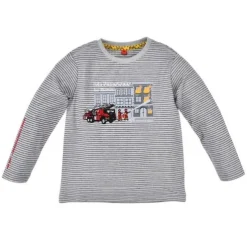 BONDI Jungen Langarmshirt "Feuerwehr" 33161 | Grau Blau Gestreift