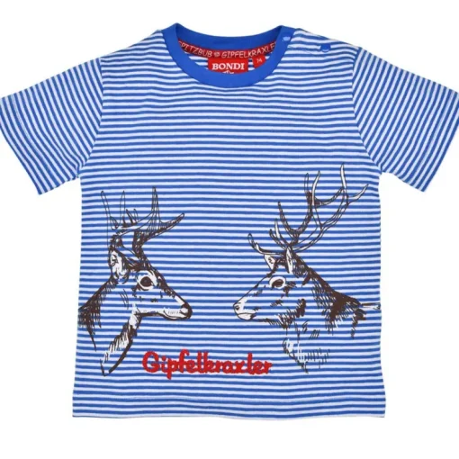 BONDI Jungen T-Shirt "Hirsche" 91522 | Blau Weiß Gestreift