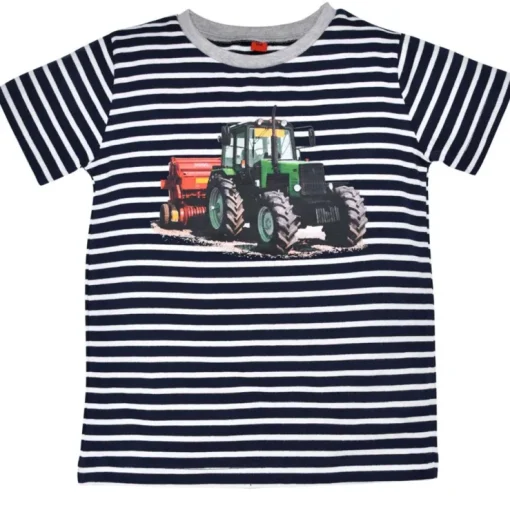 BONDI Jungen T-Shirt "Traktor" 33158 | Blau Weiß Gestreift