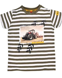 BONDI Jungen T-Shirt "Traktor" 33147 | Stripe Khaki White