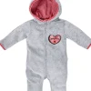 BONDI Kuscheliger Baby Fleece-Overall "Herzilein" 86566 - Grau Rot | Strampler Wintermode Mädchen