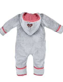 BONDI Kuscheliger Baby Fleece-Overall "Herzilein" 86566 - Grau Rot | Strampler Wintermode Mädchen