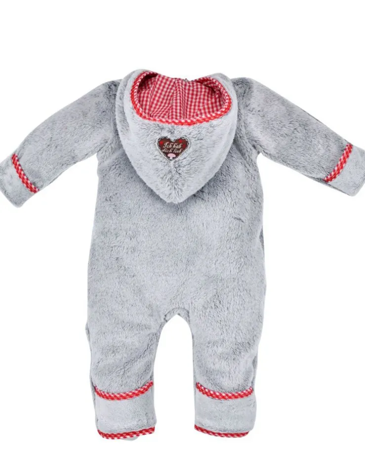 BONDI Kuscheliger Baby Fleece-Overall "Herzilein" 86566 - Grau Rot | Strampler Wintermode Mädchen