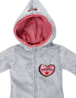 BONDI Kuscheliger Baby Fleece-Overall "Herzilein" 86566 - Grau Rot | Strampler Wintermode Mädchen