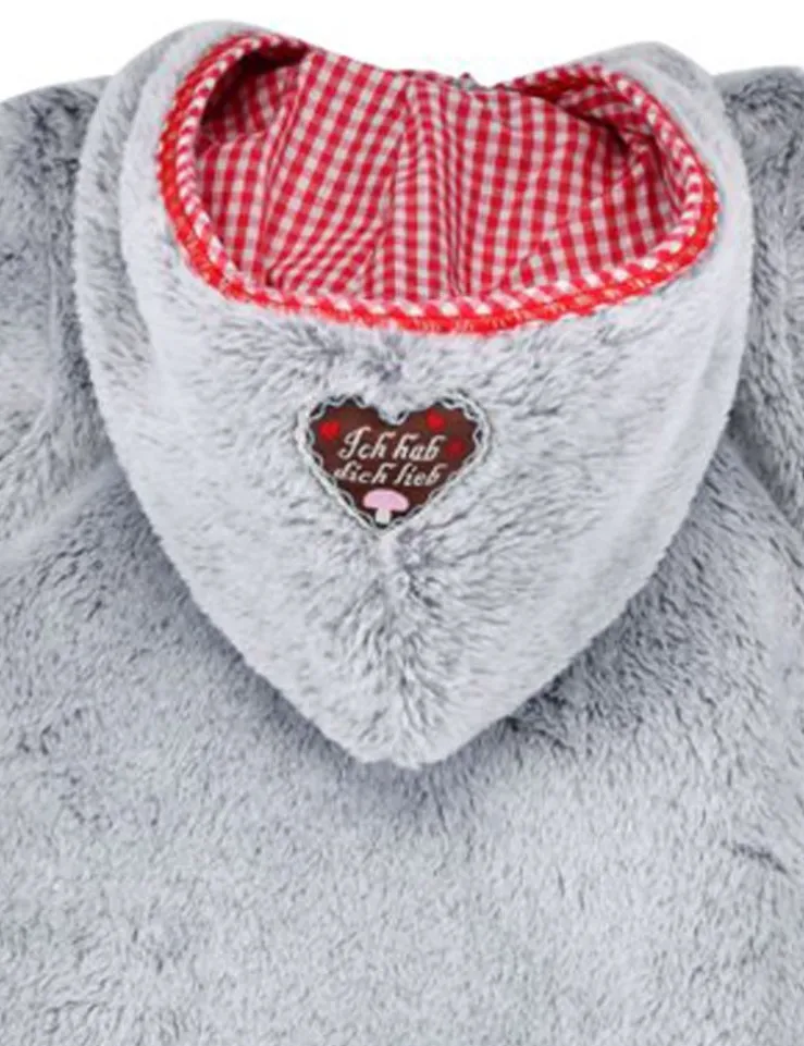 BONDI Kuscheliger Baby Fleece-Overall "Herzilein" 86566 - Grau Rot | Strampler Wintermode Mädchen