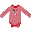 BONDI Langarm Baby Body "Lausmadl" mit Rehmotiv 86559 - Rot Geringelt | Mädchen Wäsche Baumwolle