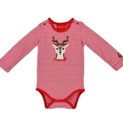 BONDI Langarm Baby Body "Lausmadl" mit Rehmotiv 86559 - Rot Geringelt | Mädchen Wäsche Baumwolle