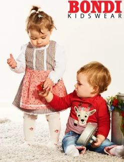 BONDI Langarm Baby Body "Lausmadl" mit Rehmotiv 86559 - Rot Geringelt | Mädchen Wäsche Baumwolle