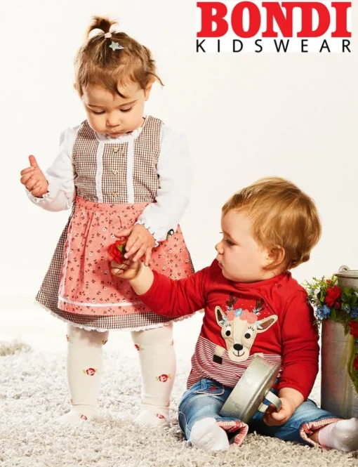 BONDI Langarm Baby Body "Lausmadl" mit Rehmotiv 86559 - Rot Geringelt | Mädchen Wäsche Baumwolle