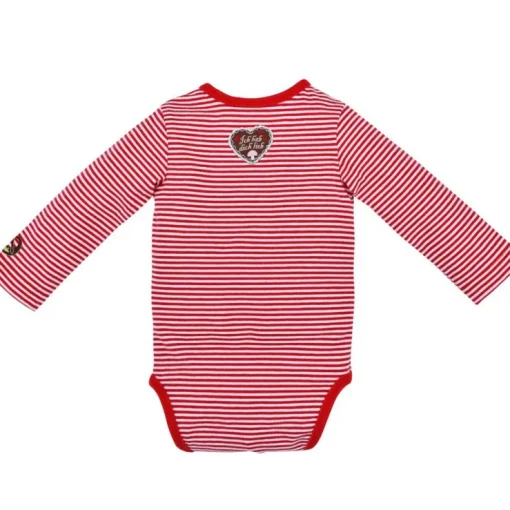BONDI Langarm Baby Body "Lausmadl" mit Rehmotiv 86559 - Rot Geringelt | Mädchen Wäsche Baumwolle