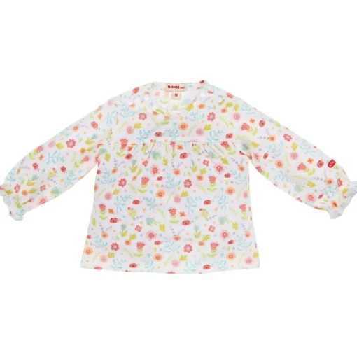 BONDI Langarmshirt "Blümchen und Käfer" 93692 - Weiß / Bunt | Pullover
