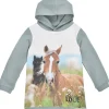 BONDI Mädchen Kapuzenkleid Hoodiekleid "Horse Love" 36215 | Oliv Grün