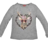 BONDI Mädchen Langarm Shirt "Miss Alpenglück" Hirsch 26072 - Grau