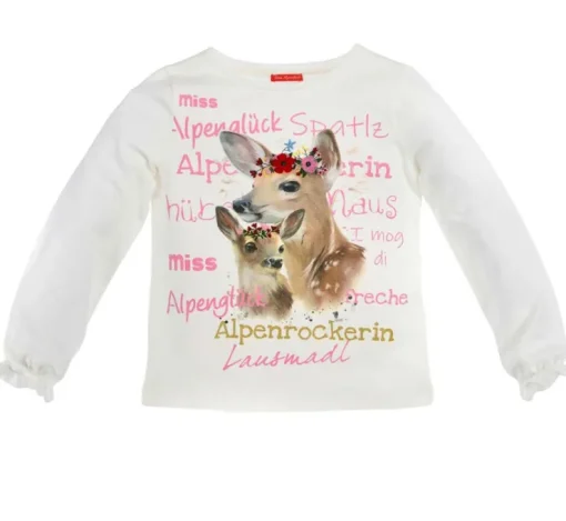 BONDI Mädchen Langarm Shirt "Miss Alpenglück" Bambi 26070 - Weiß