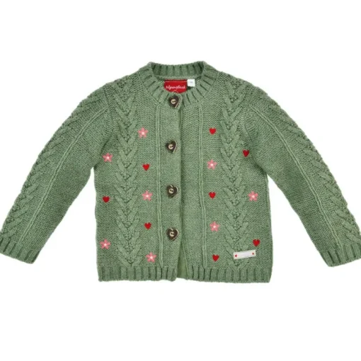 BONDI Mädchen Strickjacke "Alpenglück" mit Blumen 86763 | Grün