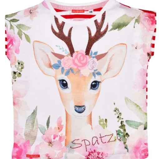 BONDI Mädchen T-Shirt "Spatzl" mit Reh-Motiv 26085 | Rosa Rot