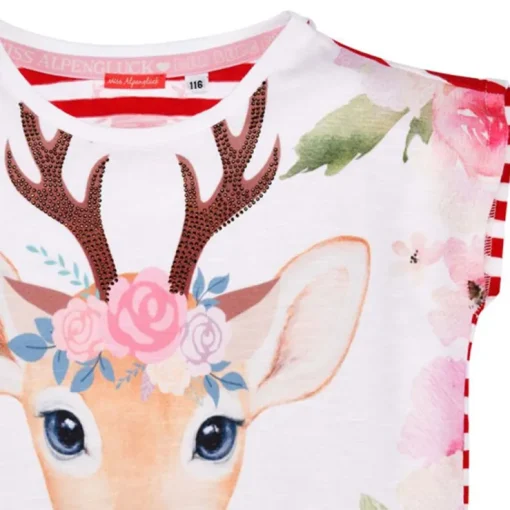BONDI Mädchen T-Shirt "Spatzl" mit Reh-Motiv 26085 | Rosa Rot