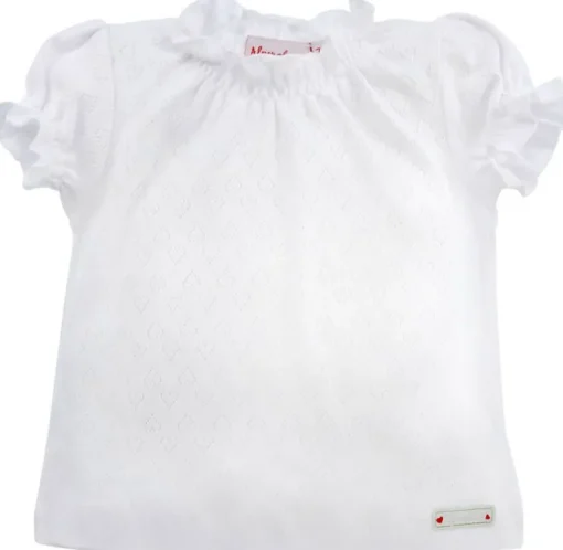 BONDI Mädchen Unterziehshirt mit Herz Lochstickerei Alpenglück 86268 - Weiß