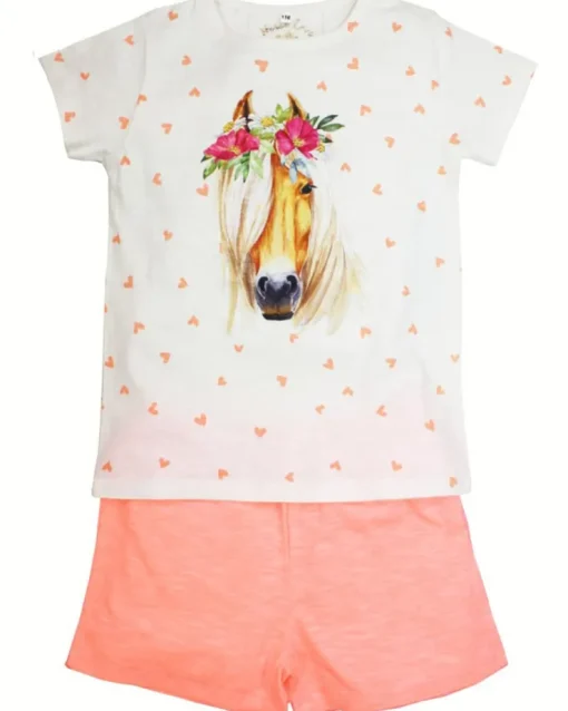 BONDI Shorty - Schlafanzug "Pferde-Motiv" 36230 | Weiß Apricot