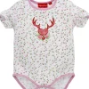 BONDI Trachten Baby Body "Hirsch" mit Blümchendruck 86273 - Rosa Weiß