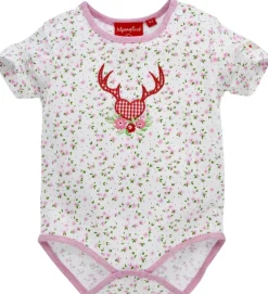 BONDI Trachten Baby Body "Hirsch" mit Blümchendruck 86273 - Rosa Weiß
