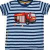 BONDI T-Shirt "Feuerwehrauto" für Jungen 33122 | Blau geringelt
