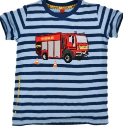 BONDI T-Shirt "Feuerwehrauto" für Jungen 33122 | Blau geringelt