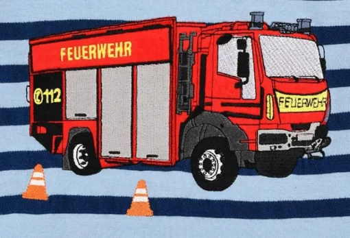 BONDI T-Shirt "Feuerwehrauto" für Jungen 33122 | Blau geringelt