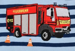 BONDI T-Shirt "Feuerwehrauto" für Jungen 33122 | Blau geringelt