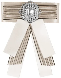 Brosche Barock Schleife mit Streifen und Schmuckstein - Taupe
