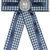 Brosche Barock Schleife mit eckigem Schmuckstein - Kariert - Blau