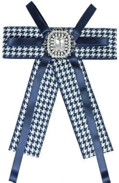 Brosche Barock Schleife mit eckigem Schmuckstein - Kariert - Blau