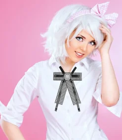 Brosche Barock Schleife mit eckigem Schmuckstein - Kariert - Schwarz