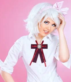 Brosche Barock Schleife mit eckigem Schmuckstein - Kariert - Rot