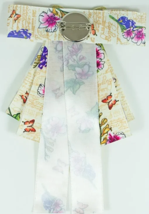 Brosche Barock Schleife mit Bienen Anstecker Blumen Beige
