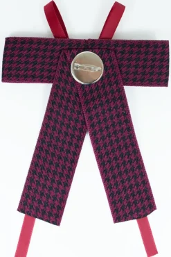 Brosche Barock Schleife mit eckigem Schmuckstein - Kariert - Rot