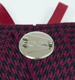 Brosche Barock Schleife mit eckigem Schmuckstein - Kariert - Rot