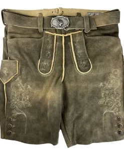 Buchberger Kurze Lederhose "Schorsch 1" mit Gürtel | Ziegenvelours Granit