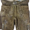 Buchberger Kurze Lederhose "Hubert 3" mit Gürtel | Ziegenvelours Braun Used