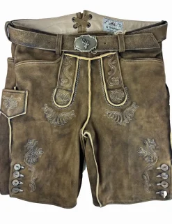 Buchberger Kurze Lederhose "Hubert 3" mit Gürtel | Ziegenvelours Braun Used
