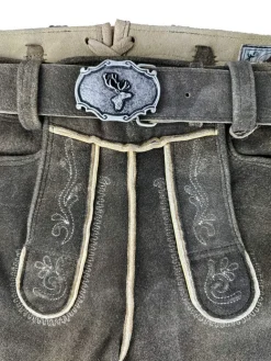 Buchberger Kurze Lederhose "Schorsch 1" mit Gürtel | Ziegenvelours Granit