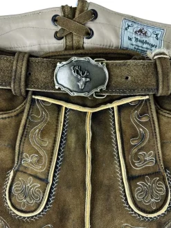 Buchberger Kurze Lederhose "Hubert 3" mit Gürtel | Ziegenvelours Braun Used