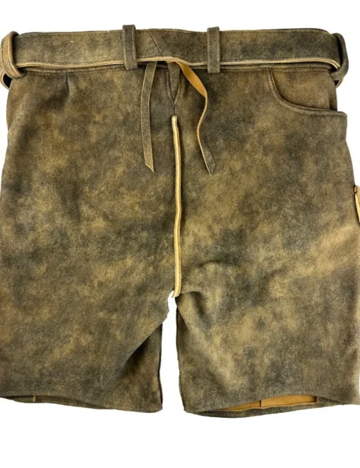 Buchberger Kurze Lederhose "Karl 1" mit Gürtel | Hirschleder Torf Grüner Stick
