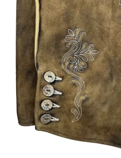 Buchberger Kurze Lederhose "Hubert 3" mit Gürtel | Ziegenvelours Braun Used