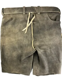 Buchberger Kurze Lederhose "Schorsch 1" mit Gürtel | Ziegenvelours Granit