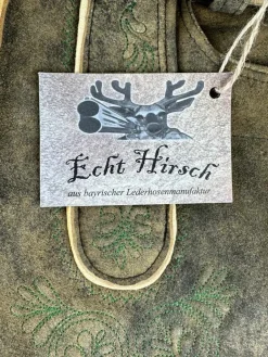 Buchberger Kurze Lederhose "Karl 1" mit Gürtel | Hirschleder Torf Grüner Stick