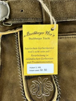 Buchberger Kurze Lederhose "Hubert 3" mit Gürtel | Ziegenvelours Braun Used
