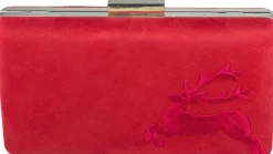Clutch mit Hirschstickerei - Abendtasche für Damen - Rot