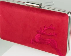 Clutch mit Hirschstickerei - Abendtasche für Damen - Rot