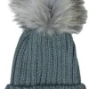 Damen Beanie Strickmütze mit Fellbommel - Dunkelgrau